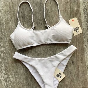 Billabong White Ribbed Bikini Set Small